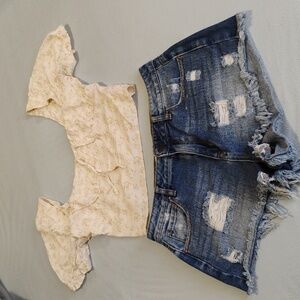 Urban Outfitters Cream Smocked Top M and Pacsun Short Size 28